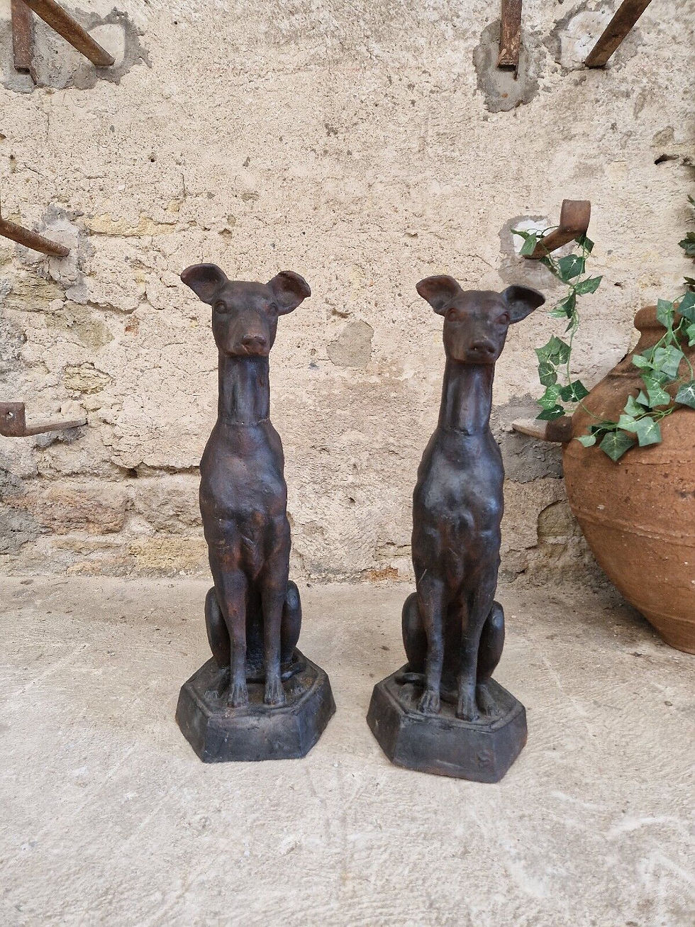 Thumbnail: Pair of Greyhound Sculptures Life Size Cast Iron