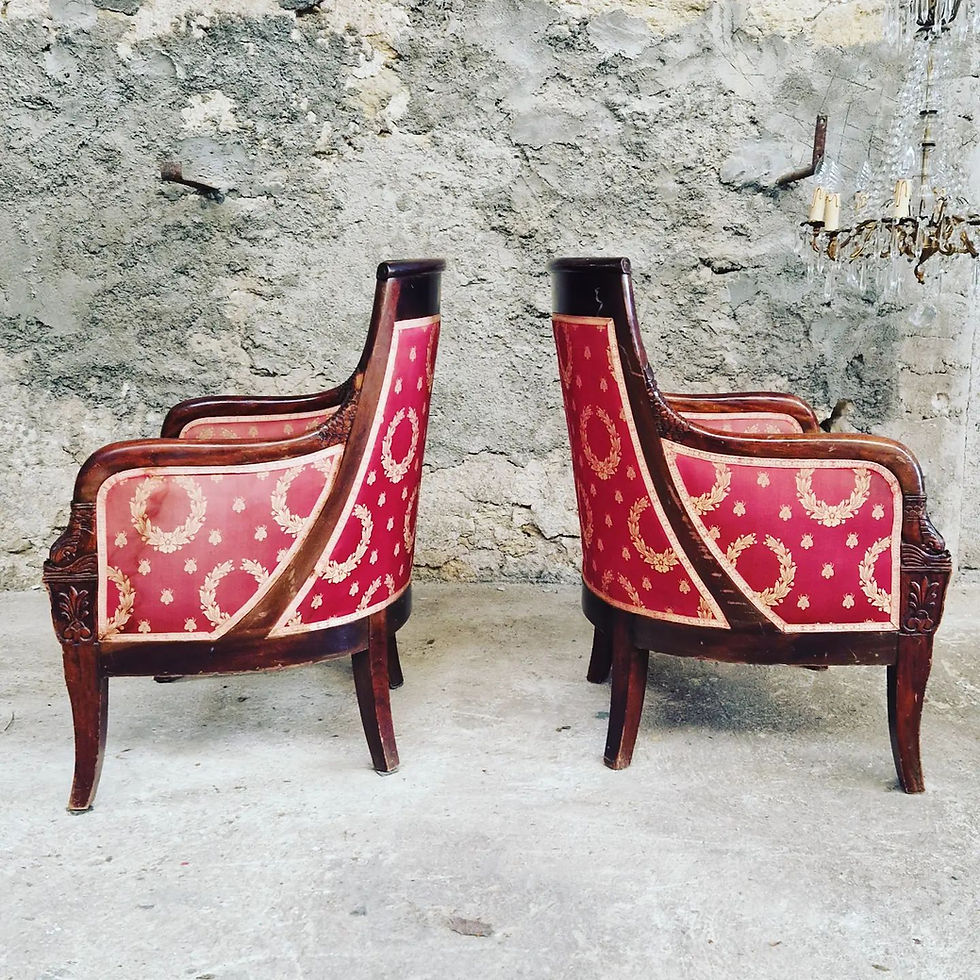 French Empire Gondola Armchairs 19th Century Mahogany Chairs
