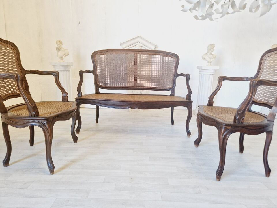 Thumbnail: Antique French Cane Salon Set Louis XV Style