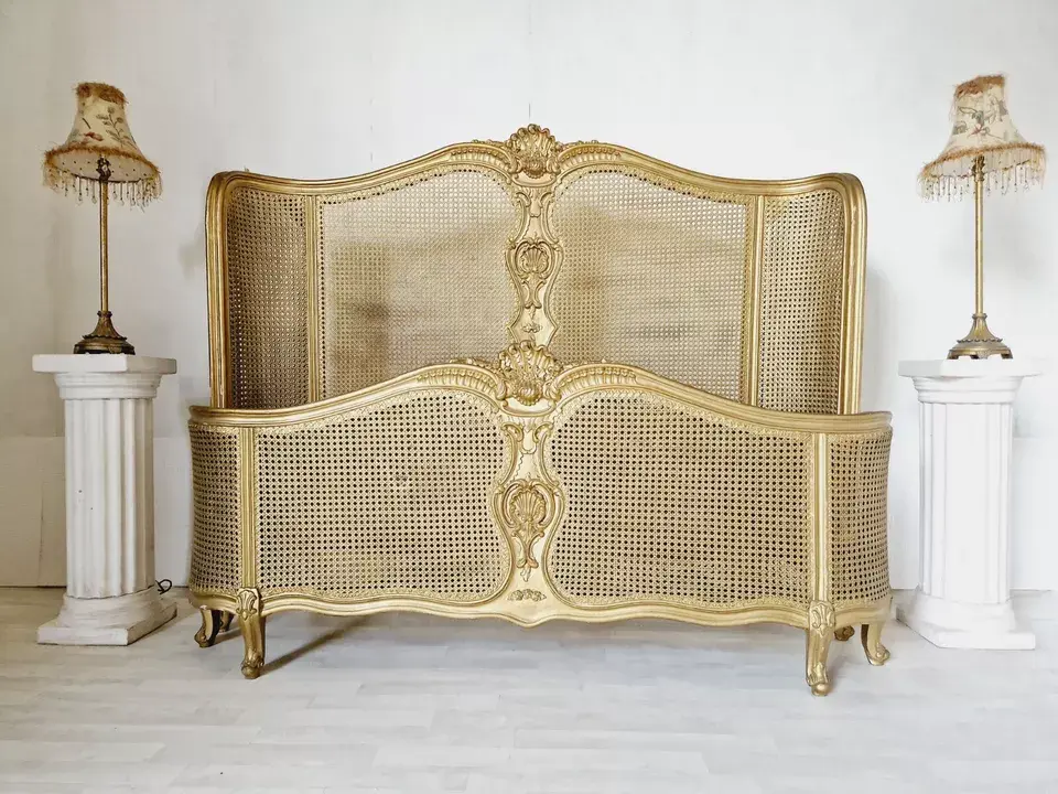 Thumbnail: French Cane Bed Louis XV Style in Gold Lacquer