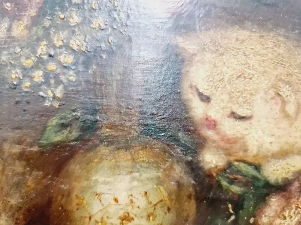 Miniature : Oil Painting Kittens 19th Century Signed COSTA