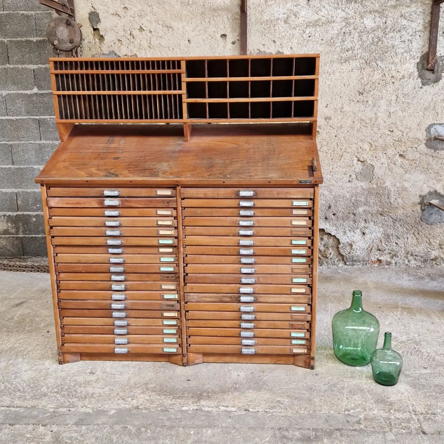 Magnificent Industrial French Printers Cabinet