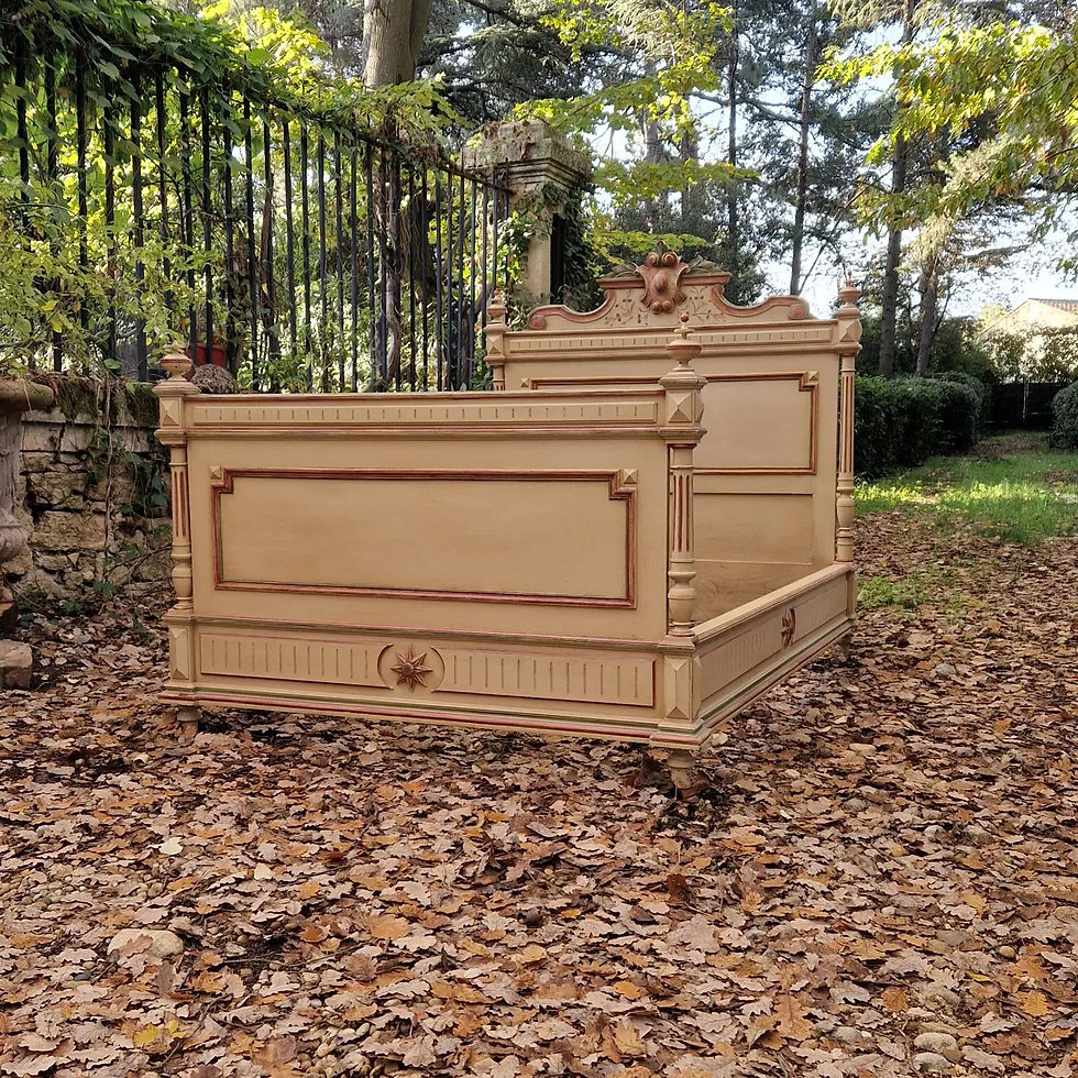 Antique French Bed Double Bed Painted Cream Vintage Style Carved Bed Louis