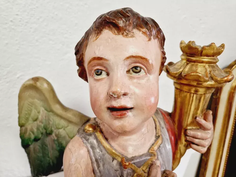 Miniature : Pair of Antique 19th Century Angel Candle  Holders