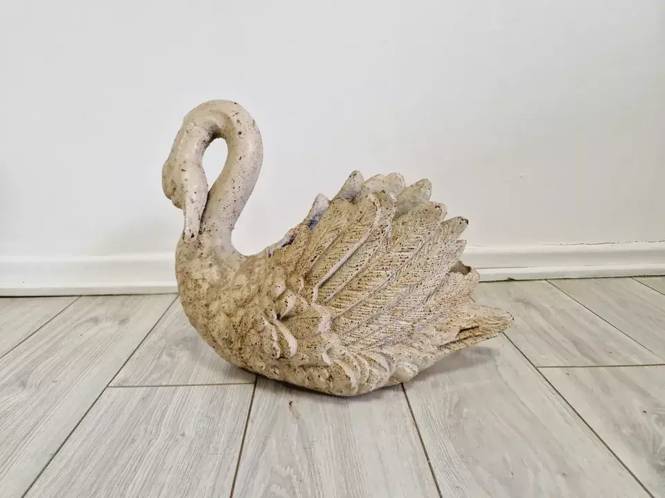 Miniature : Antique French Cast Iron Swan Planter