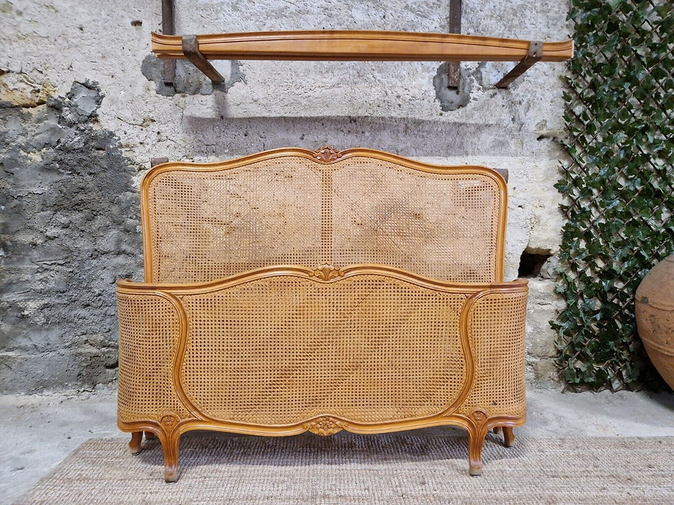 Miniature : Antique Cane French Bed Corbeille Louis XV Style