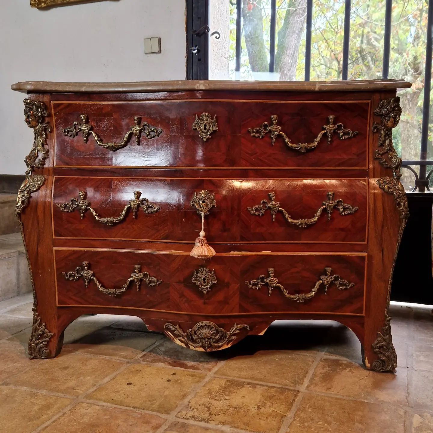 Antique French Chest of Drawers Bombe Antique Vintage Style Commode Rocaille