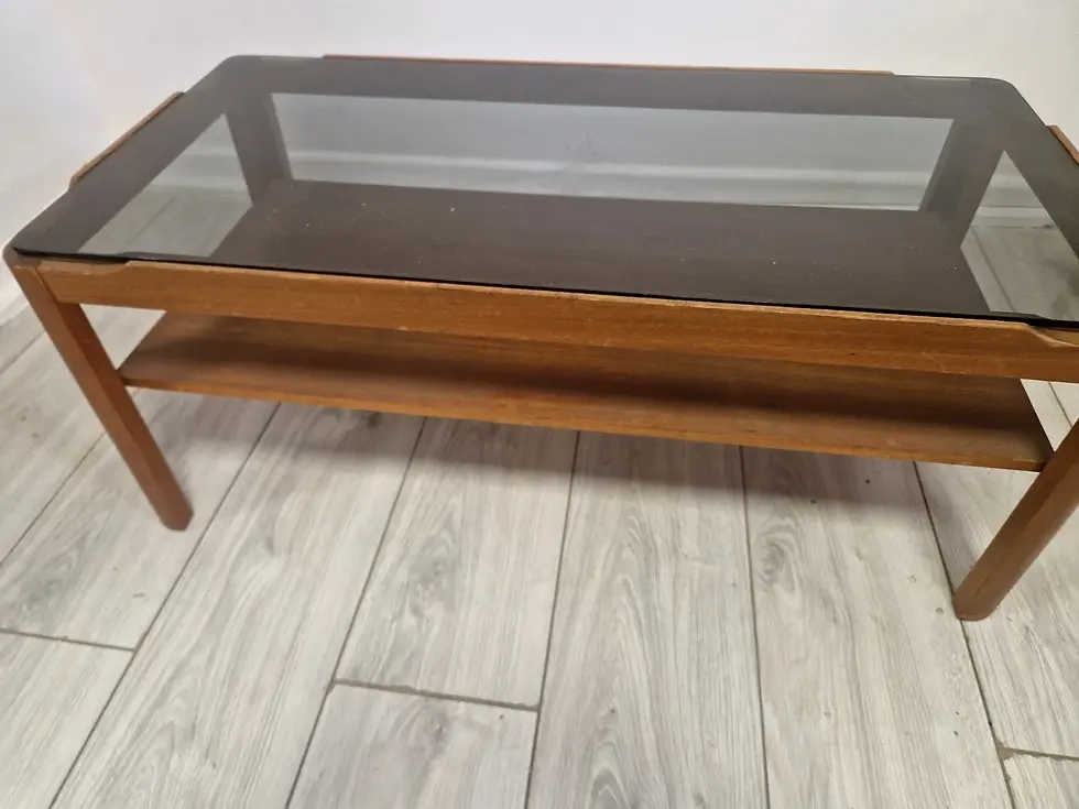 Miniature : A Mid Century Myer Teak and Smoke Glass Coffee Table