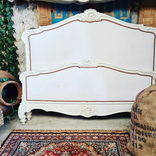 Antique French Bed King Size White Painted Rococo Style 19th Century