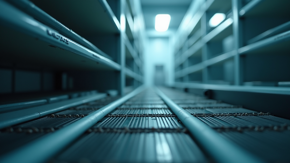 Eye-level view of refrigerator condenser coils