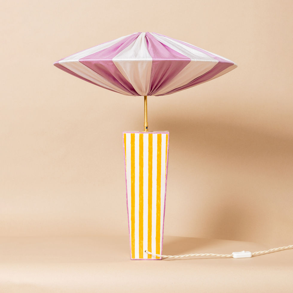 Miniature : LAMPE SOLEIL EN FAÏENCE ET ABAT-JOUR EN SOIE SAUVAGE