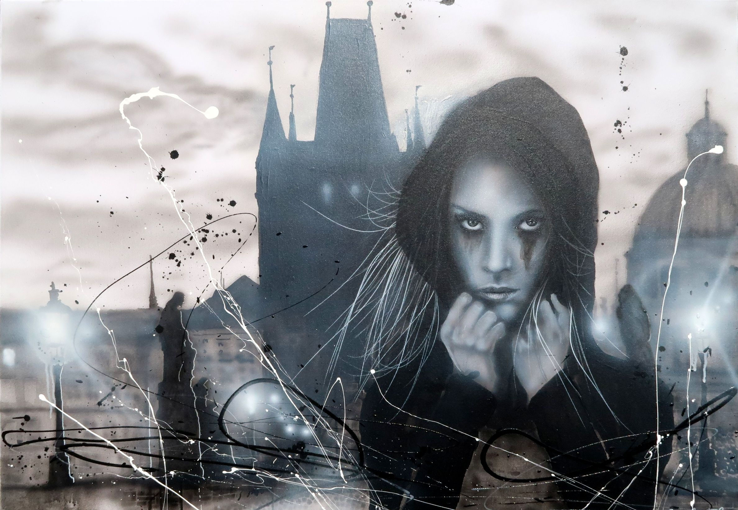 Obraz ženy na Karlově mostě