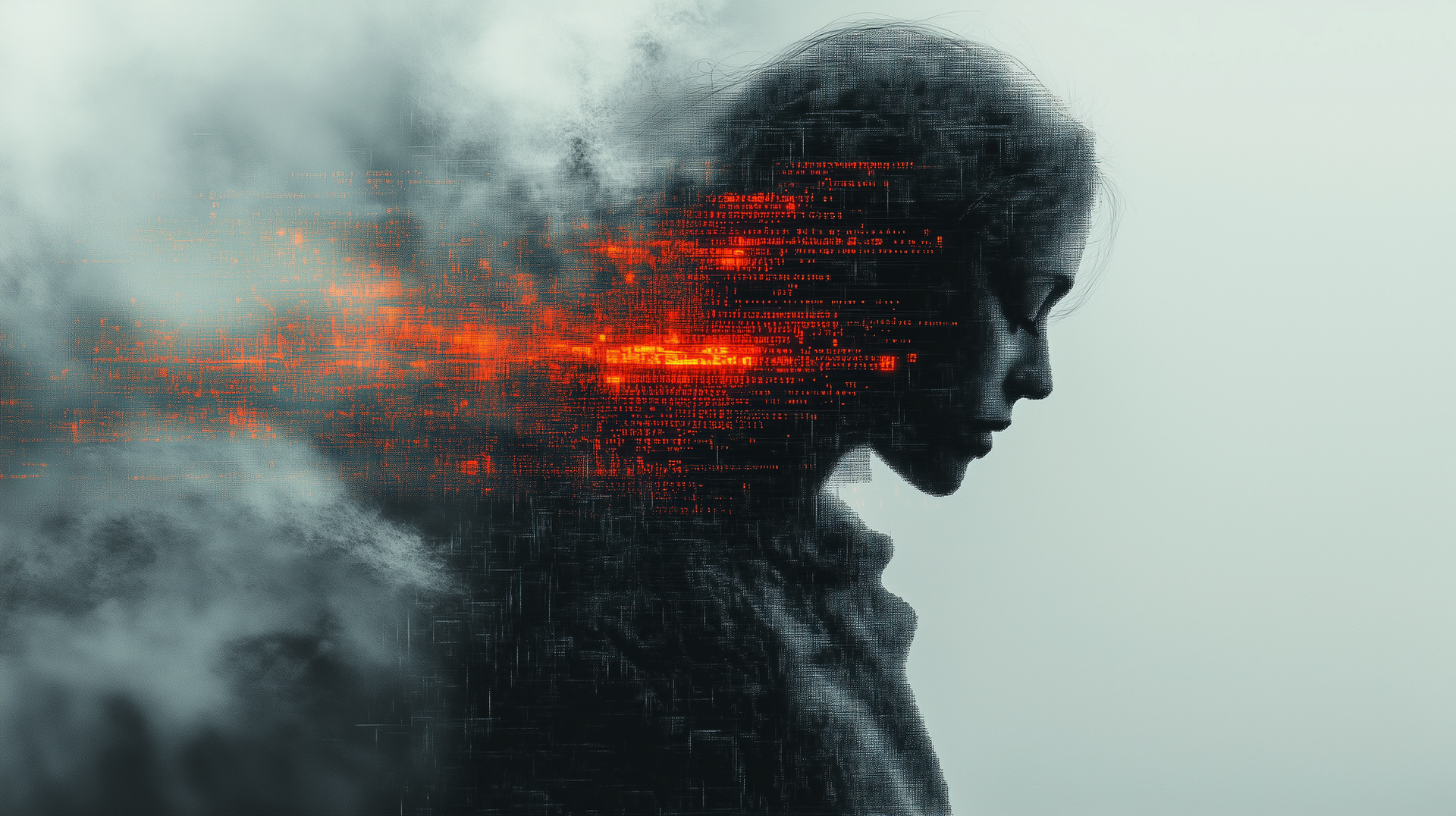 女性の横顔、デジタルエフェクト、データ、 株式会社アットフィールド、ATFIELD