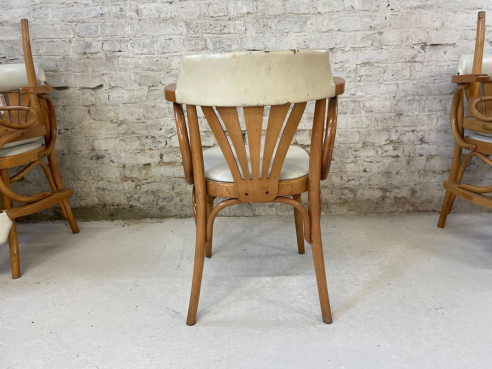 Miniaturbild: 6er Set Vintage Kaffeehausstühle mit weißem Leder