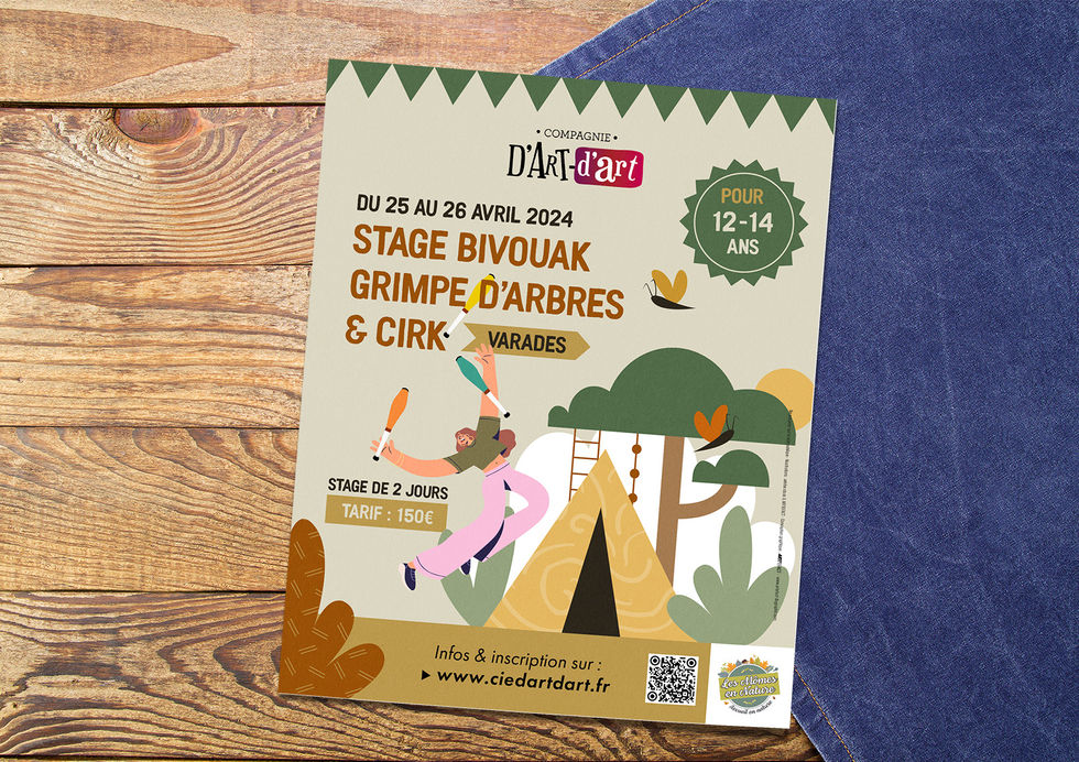 graphiste 49, graphiste angers, graphiste, rochefort sur loire, affiche pour un stage de cirque en bivouac