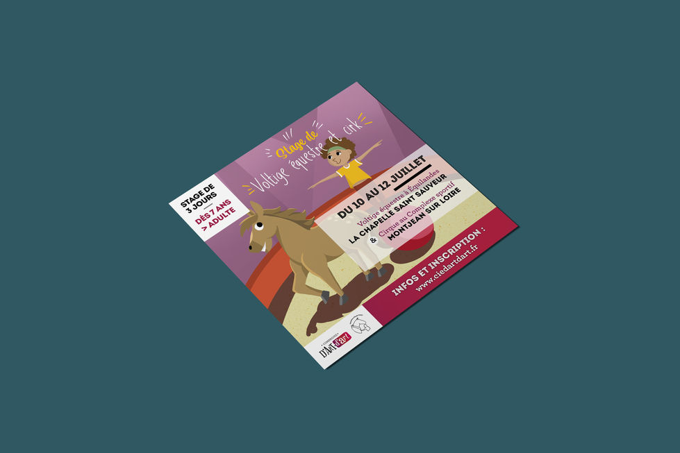 graphiste 49, graphiste angers, graphiste, rochefort sur loire, encart illustré pour du cirque et voltige équestre.