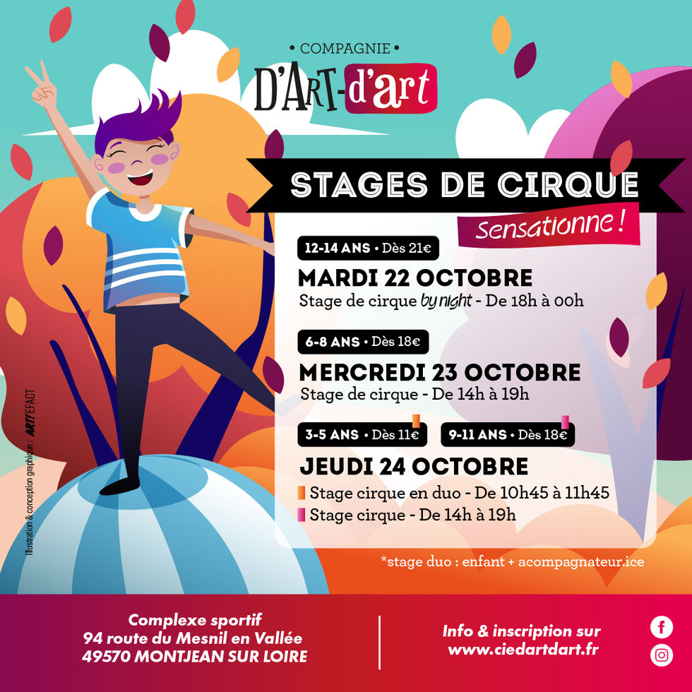 graphiste 49, graphiste angers, graphiste, rochefort sur loire, encart illustré pour un stage de cirque dans le maine et loire