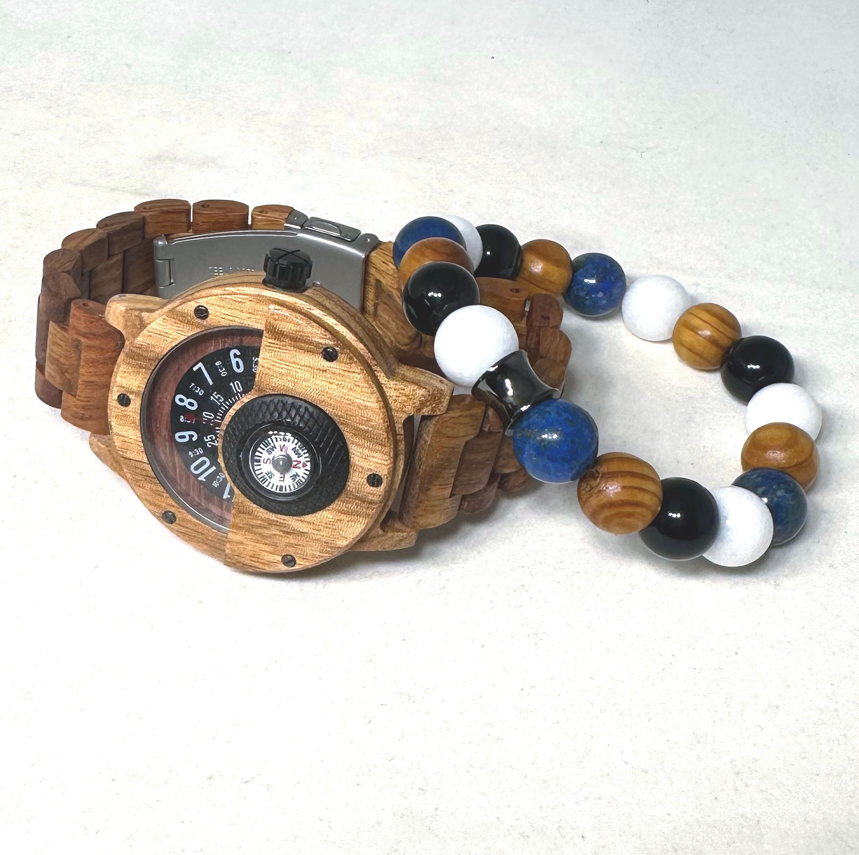 Walnut Compass Wood Watch/Bracelet Set