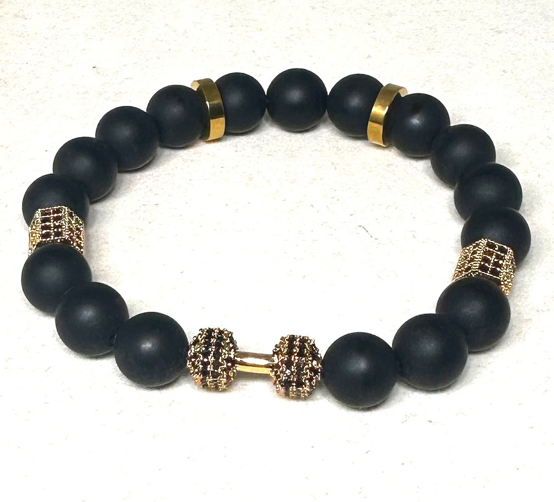 Black Onyx Gold/Black Dumbbell Bracelet