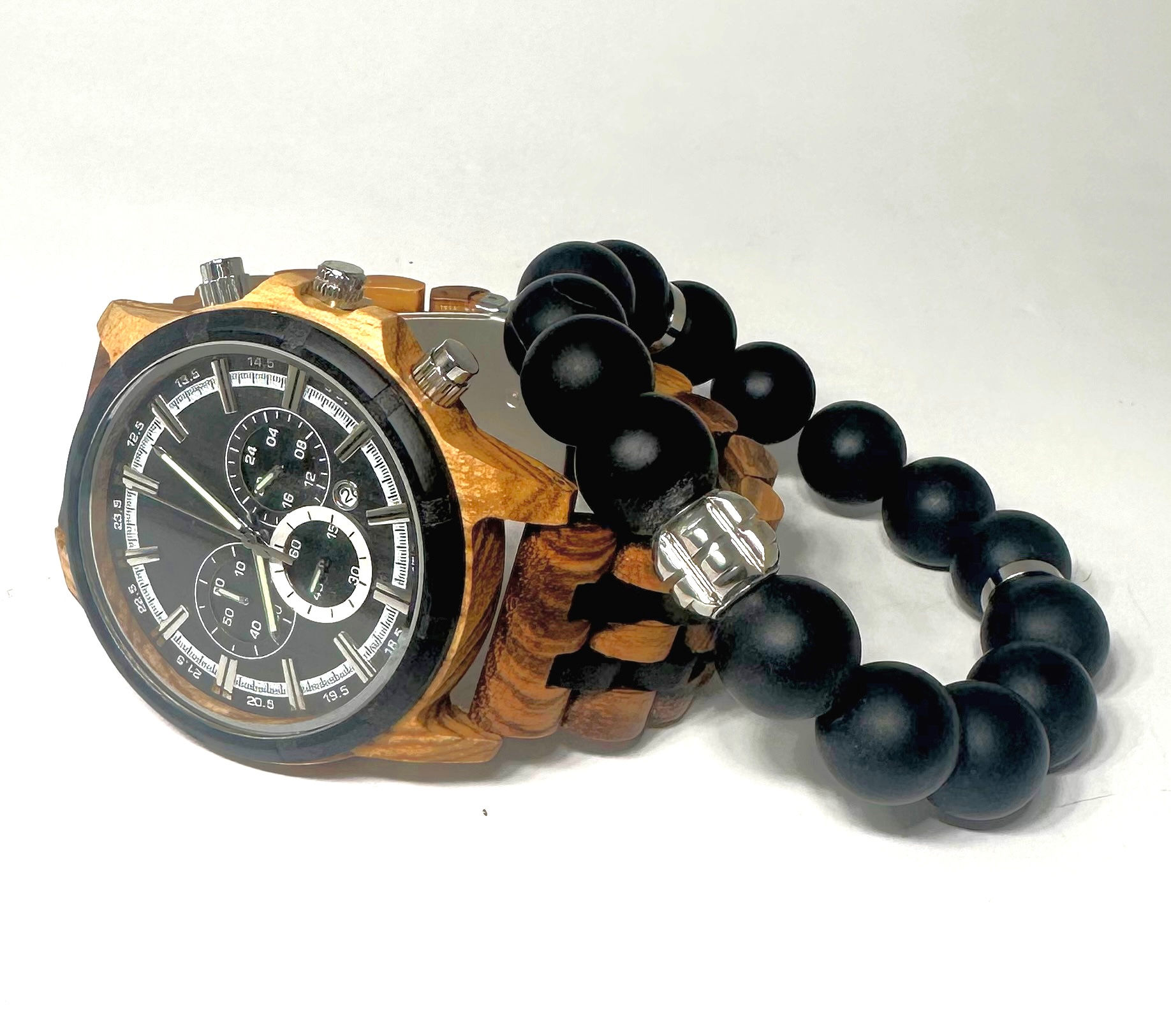 Black Mahogany Wood Watch/Bracelet Set