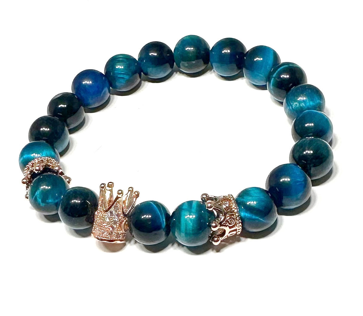 Lake Blue Tiger Eye Crown Bracelet(Rose Gold)