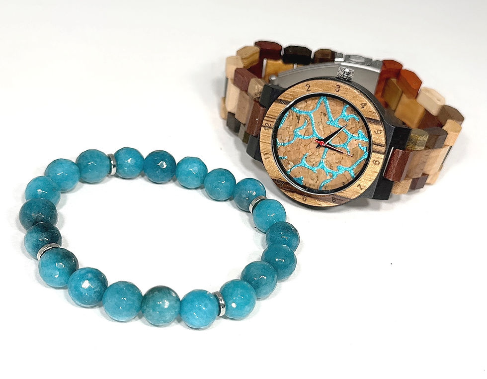 Thumbnail: Turquoise Wood Watch Bracelet Set