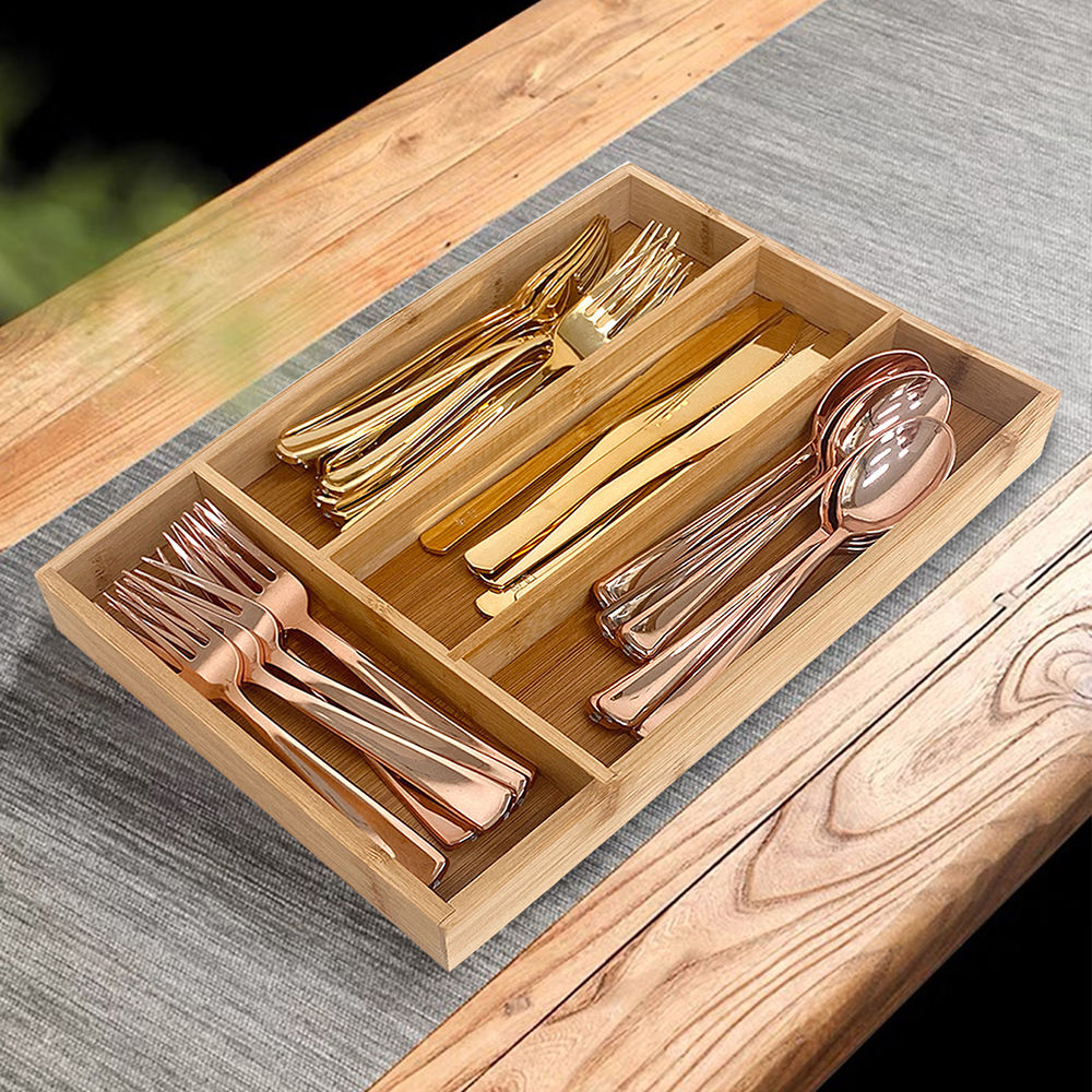 Bamboo cutlery drawer organiser
