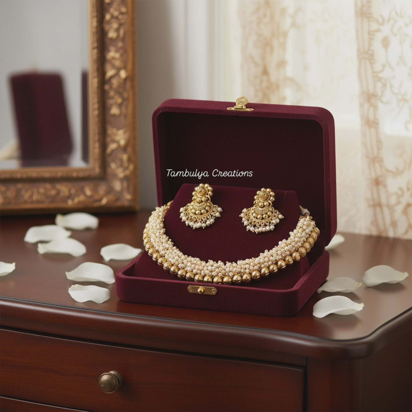 Mogra choker gold plated beads with jhumka 