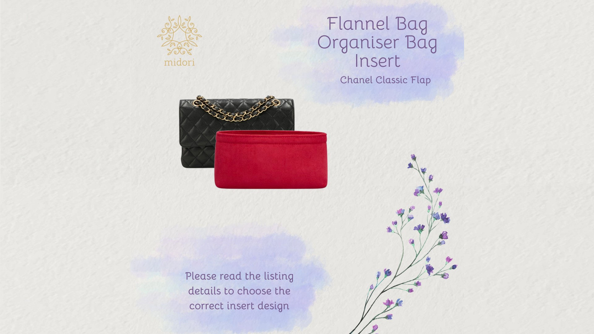 Flannel Bag Insert Bag Organiser for Chanel Classic Flap