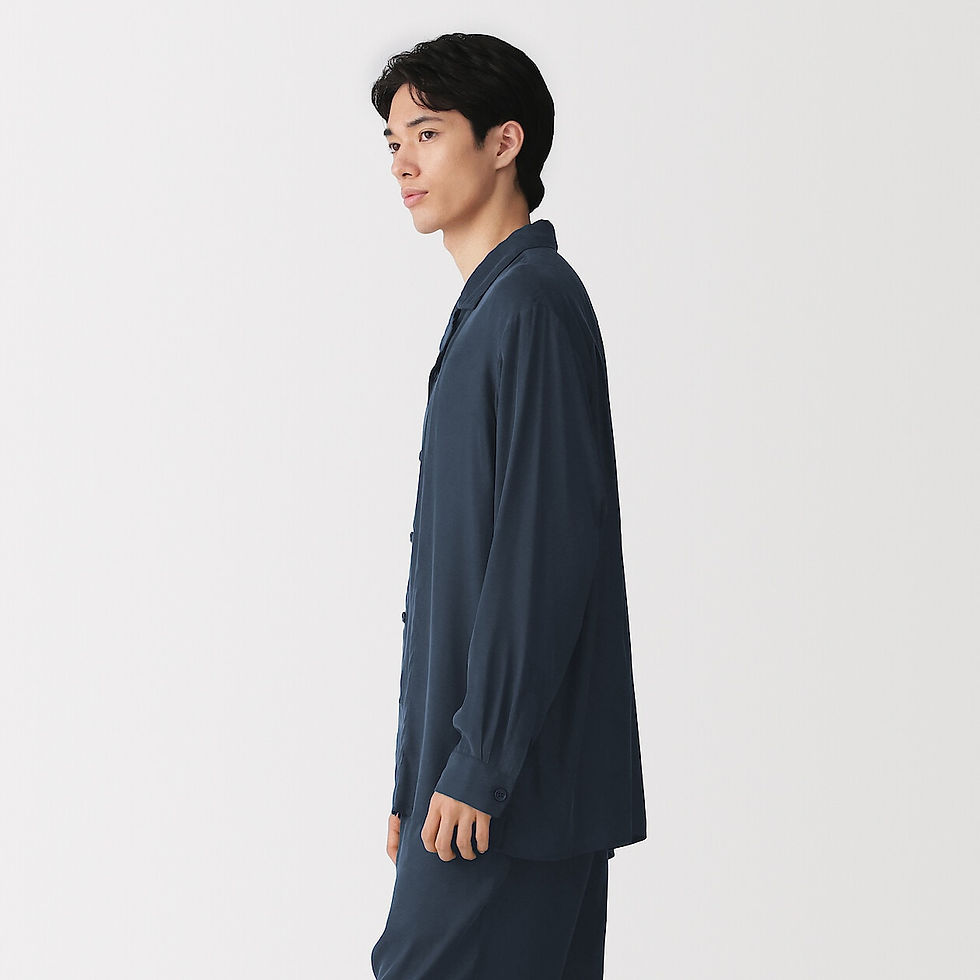 Thumbnail: LABO Mens Cupra Blended Open Collar Long Sleeve Shirt