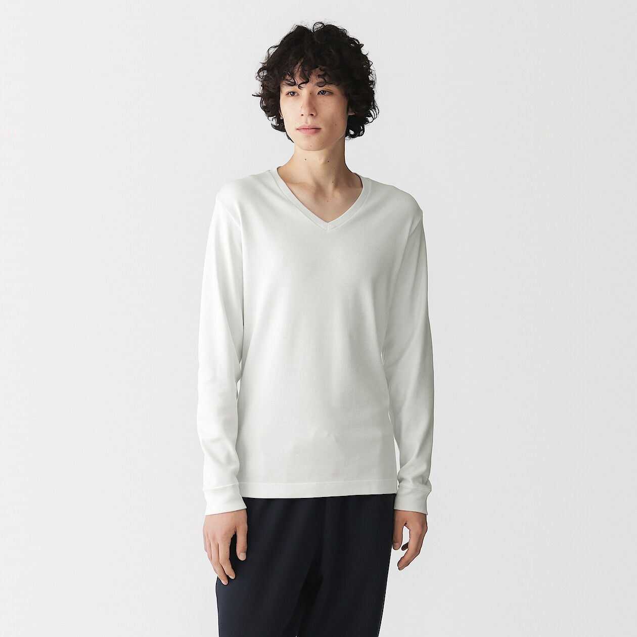 Mens Warm Cotton And Wool V-Neck Long Sleeve T-Shirt