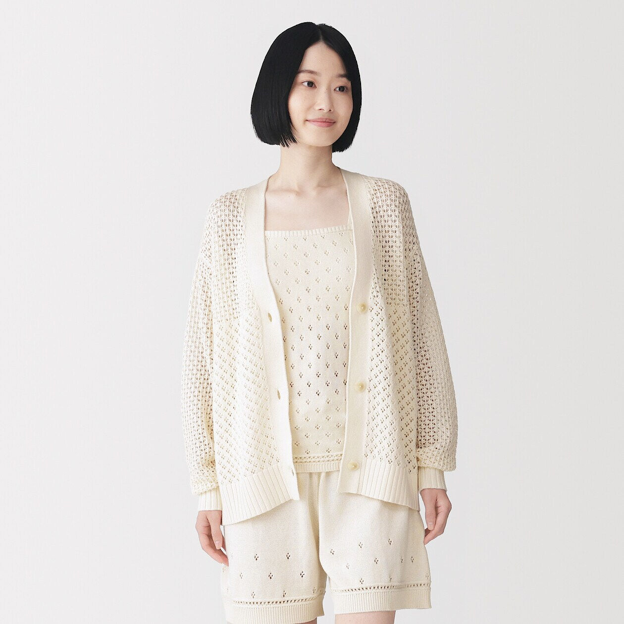 Womens Cotton Openwork Knit Long Sleeve Cardigan