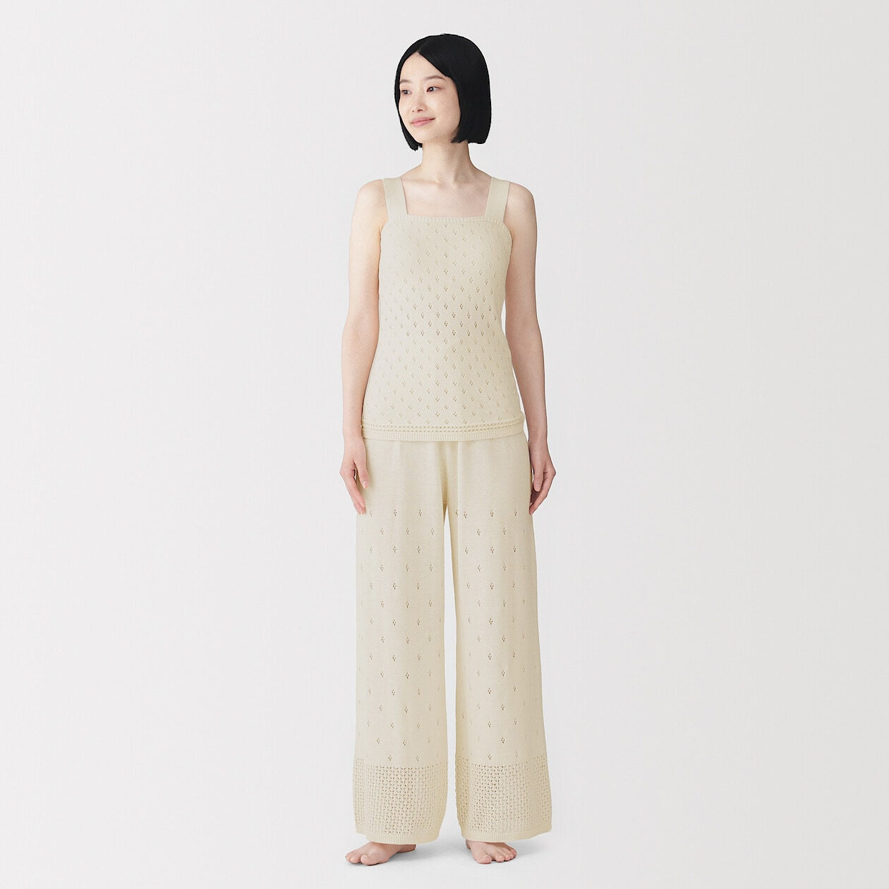 Womens Cotton Openwork Knit Long Pants