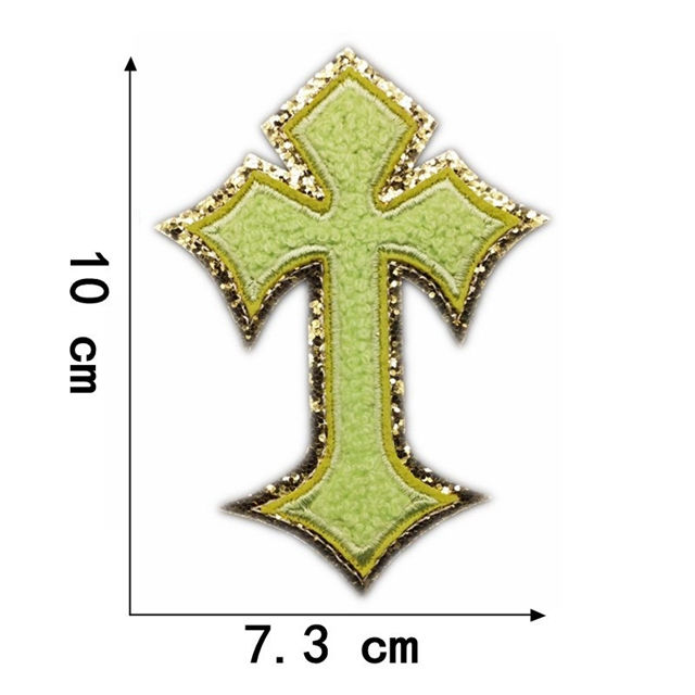 Thumbnail: CHENILLE CROSS W/GOLD TRIM IRON-ON PATCHES (MULTIPLE COLORS)
