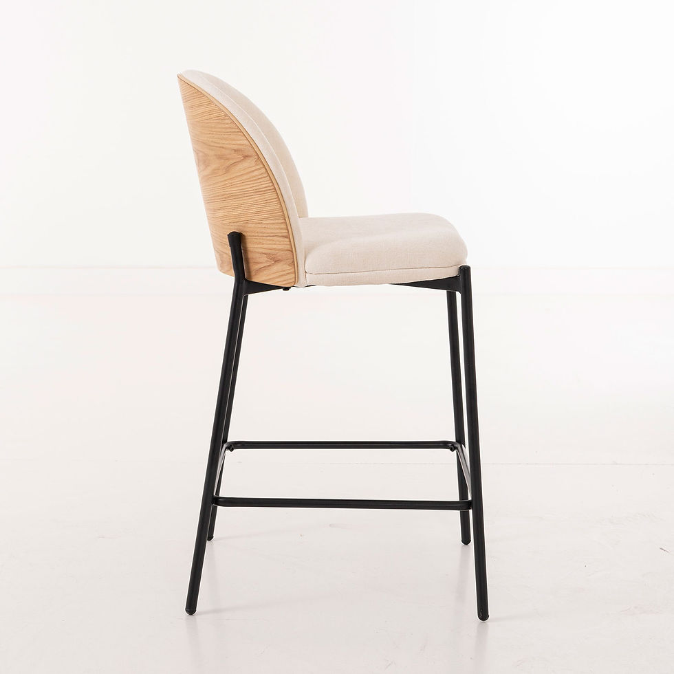 Taburete Ingrid, asiento chapa roble curvado y tapizado beige 51 x 59 x 90 d