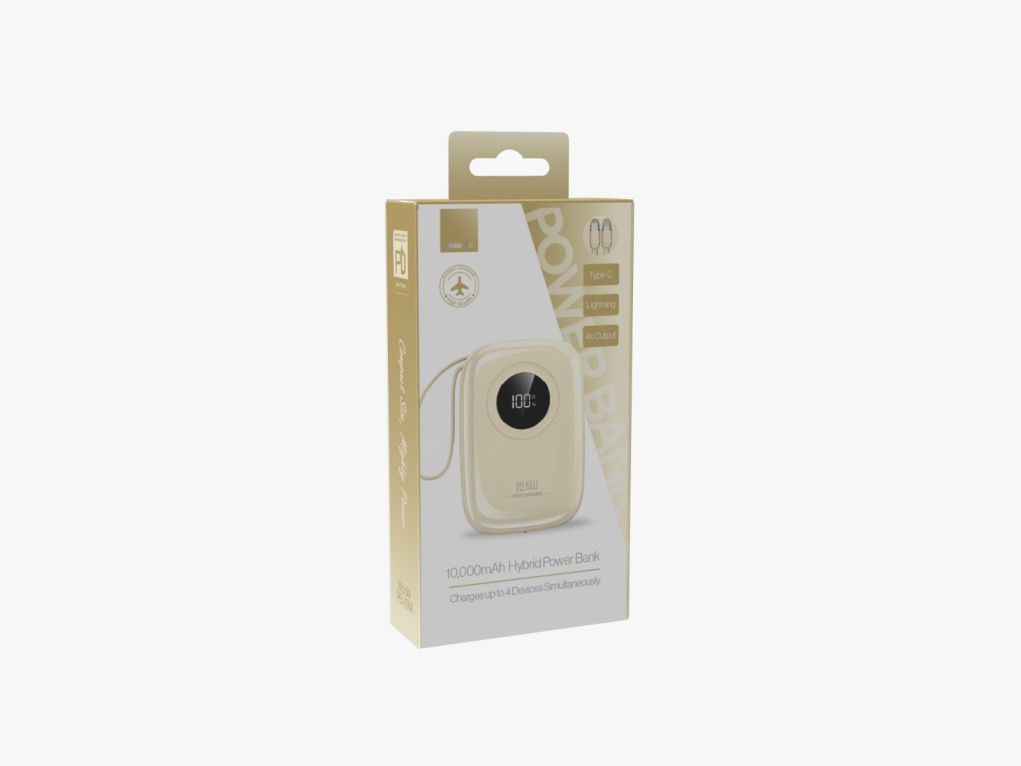 סוללת גיבוי 10000mAh PD כבלים מובנים  PB-10M  קרם-לבן