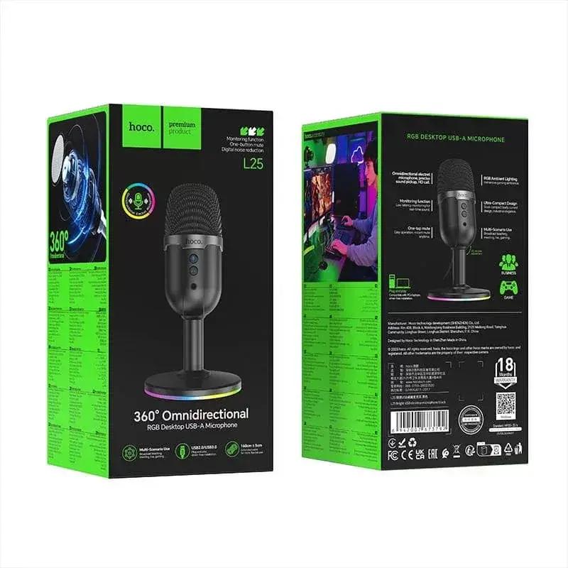 HOCO L25 – מיקרופון שולחני USB למחשב עם תאורת RGB