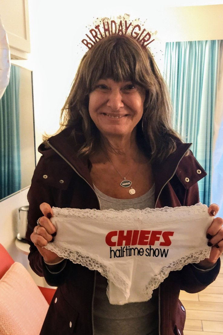 Thumbnail: Birthday Girl holding her chiefs halftime show underwear