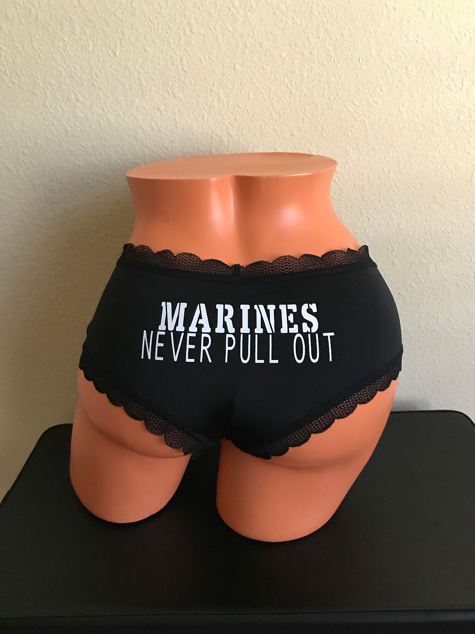 Thumbnail: Marines Never Pull Out black personalized panties in white matte