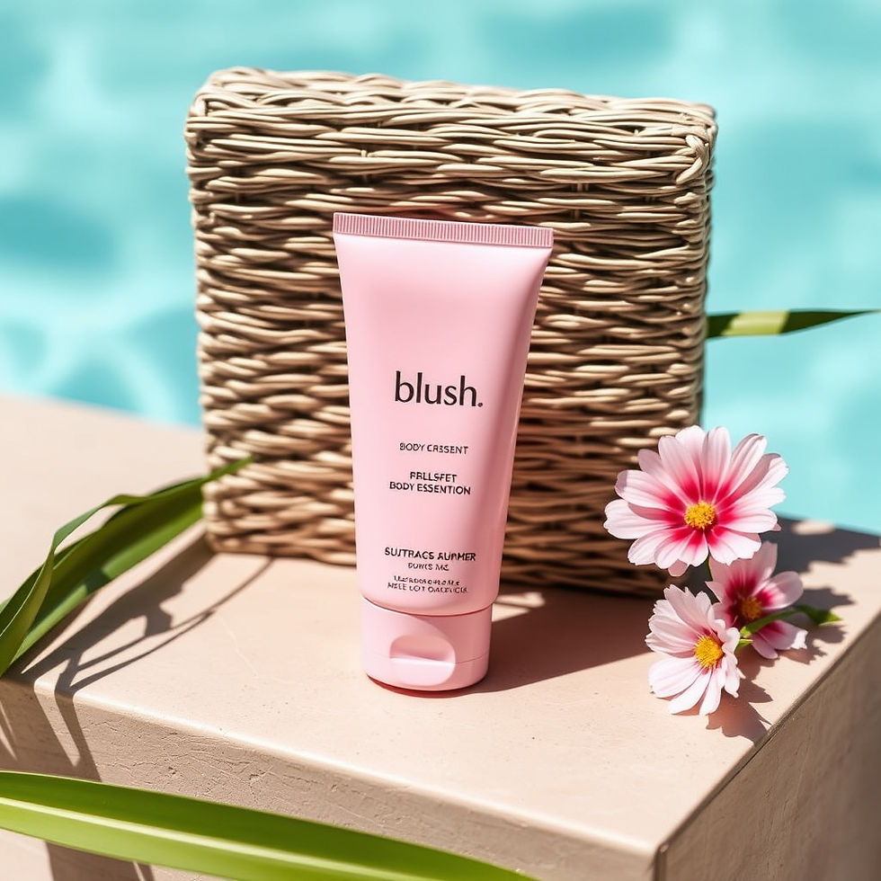 Close-up view of sunscreen and skin care bottles on a minimalistic background