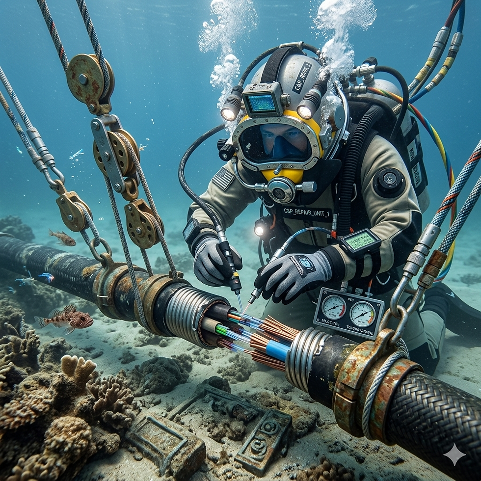 Underwater diver performing cable maintenance