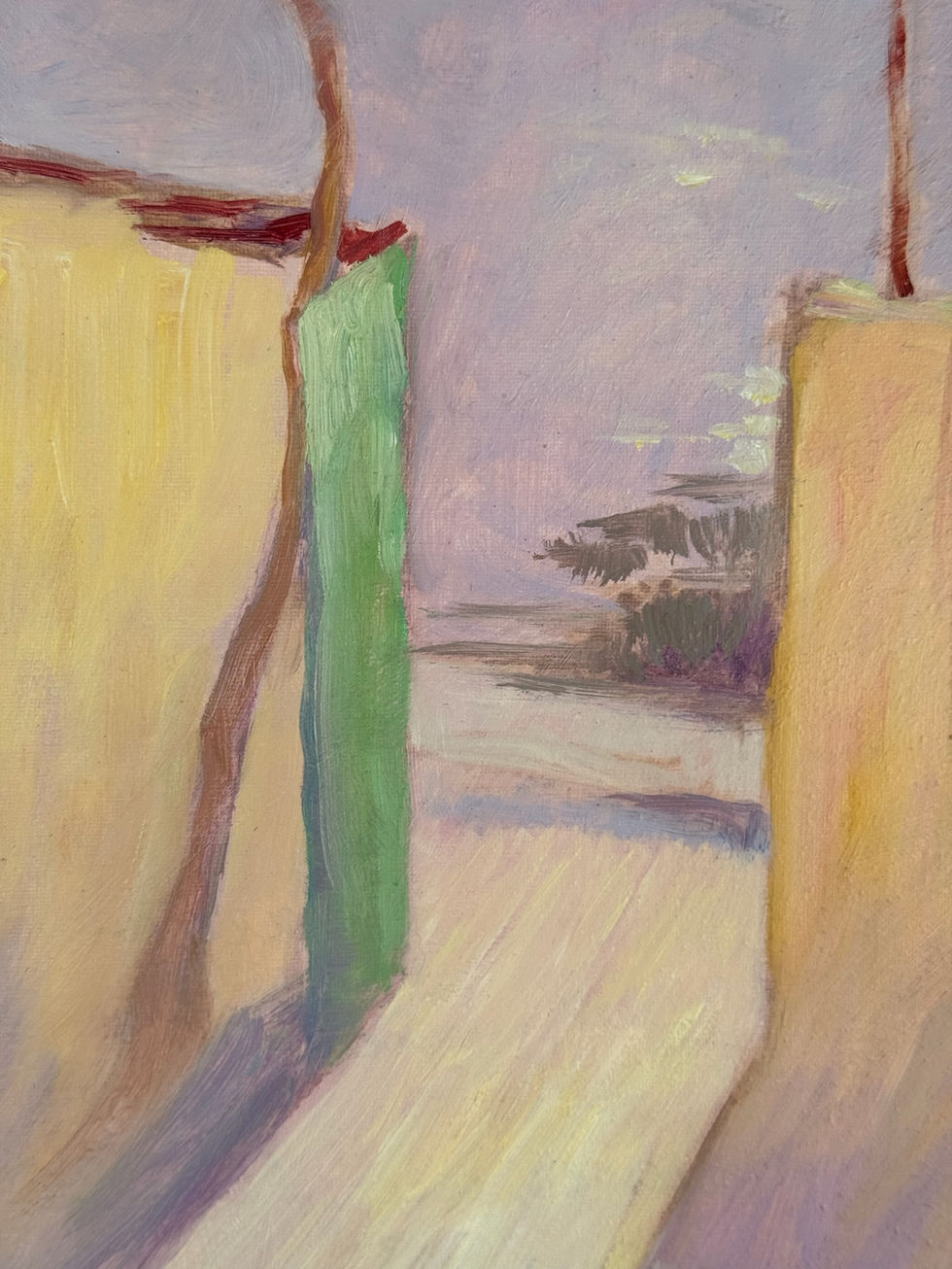 Impressionist summer scene: patio, flowers, ocean view. By Originals by Maryna Riepnova at repkaarts.com