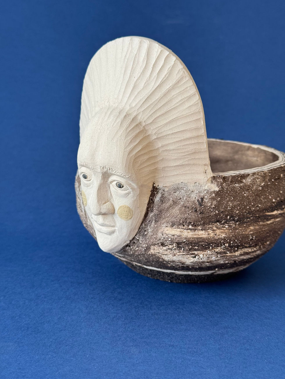 Hand-sculpted ceramic vase with Syrin face, ancient style, mystical, fait-maison. Buy Ceramics by Maryna Riepnova. Repka Arts