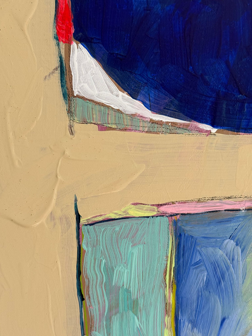 Abstract artwork Beyond the visible featuring vibrant shapes and colors created with acrylics on canvas.