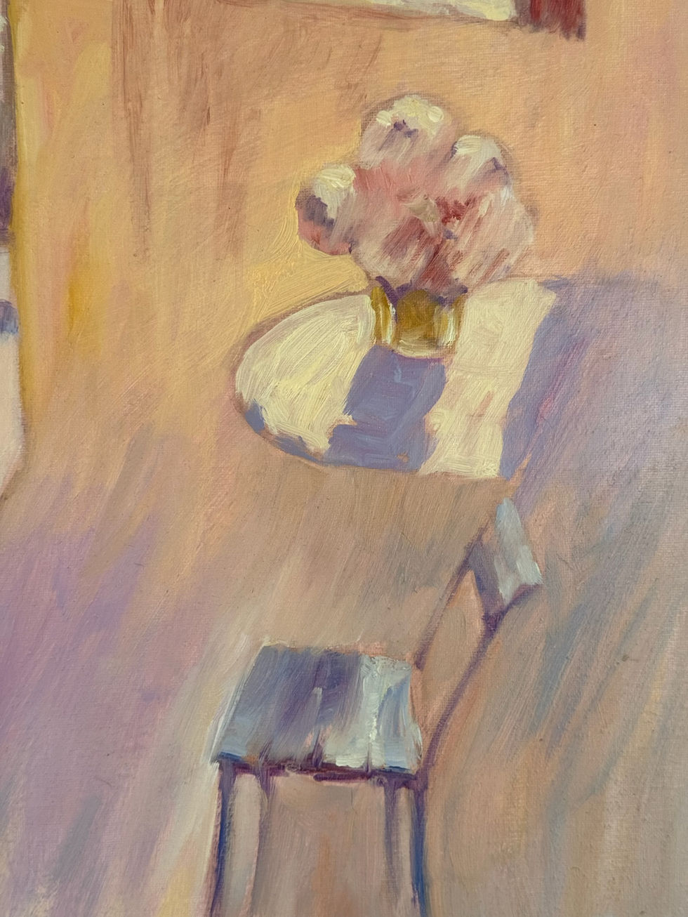 Impressionist summer scene: patio, flowers, ocean view. By Originals by Maryna Riepnova at repkaarts.com
