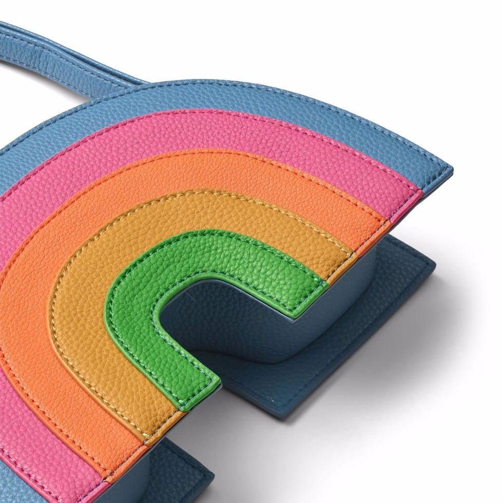Close-up of the bag showing layered rainbow detail and stitching.