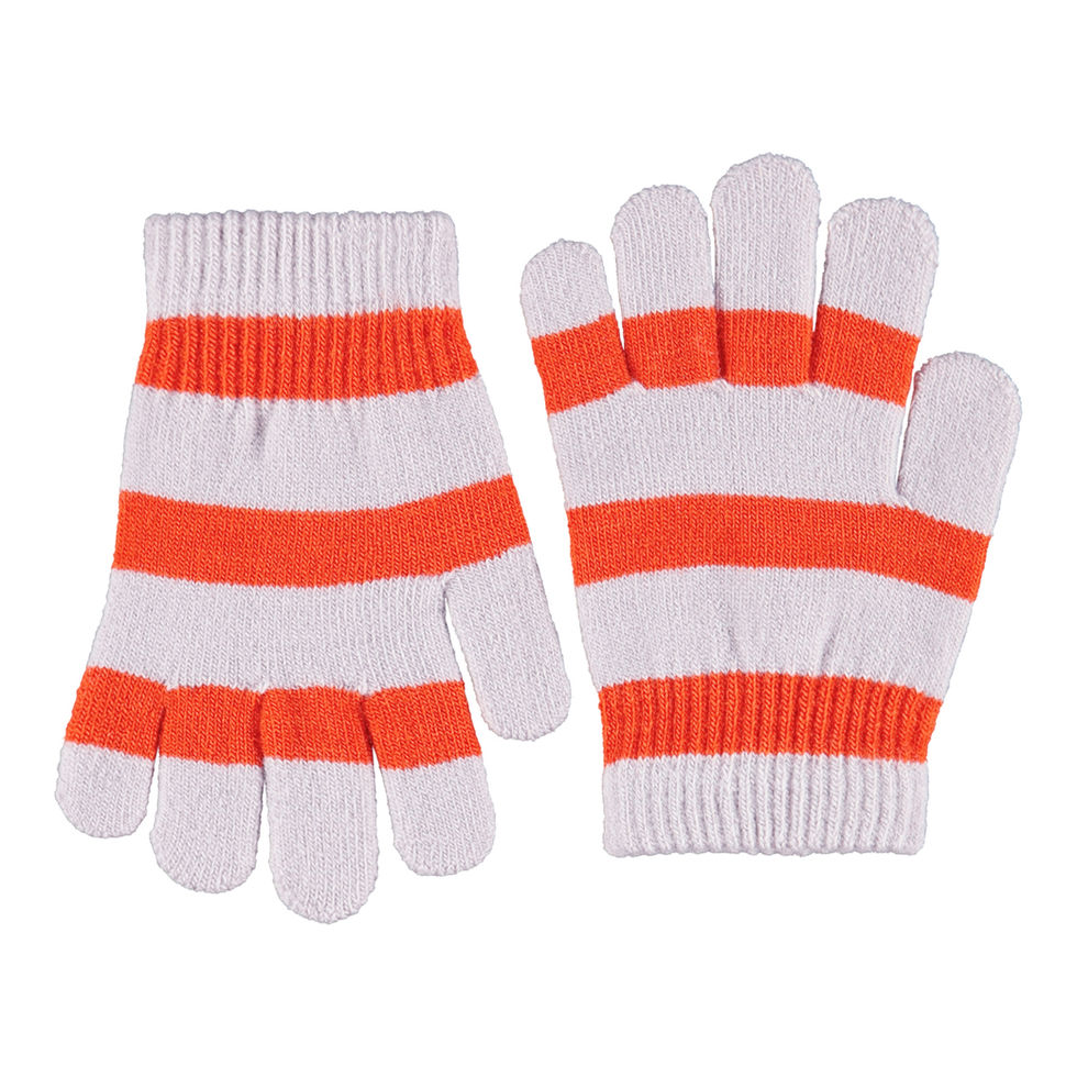 Molo Kei gloves with orange and lilac stripes – front view