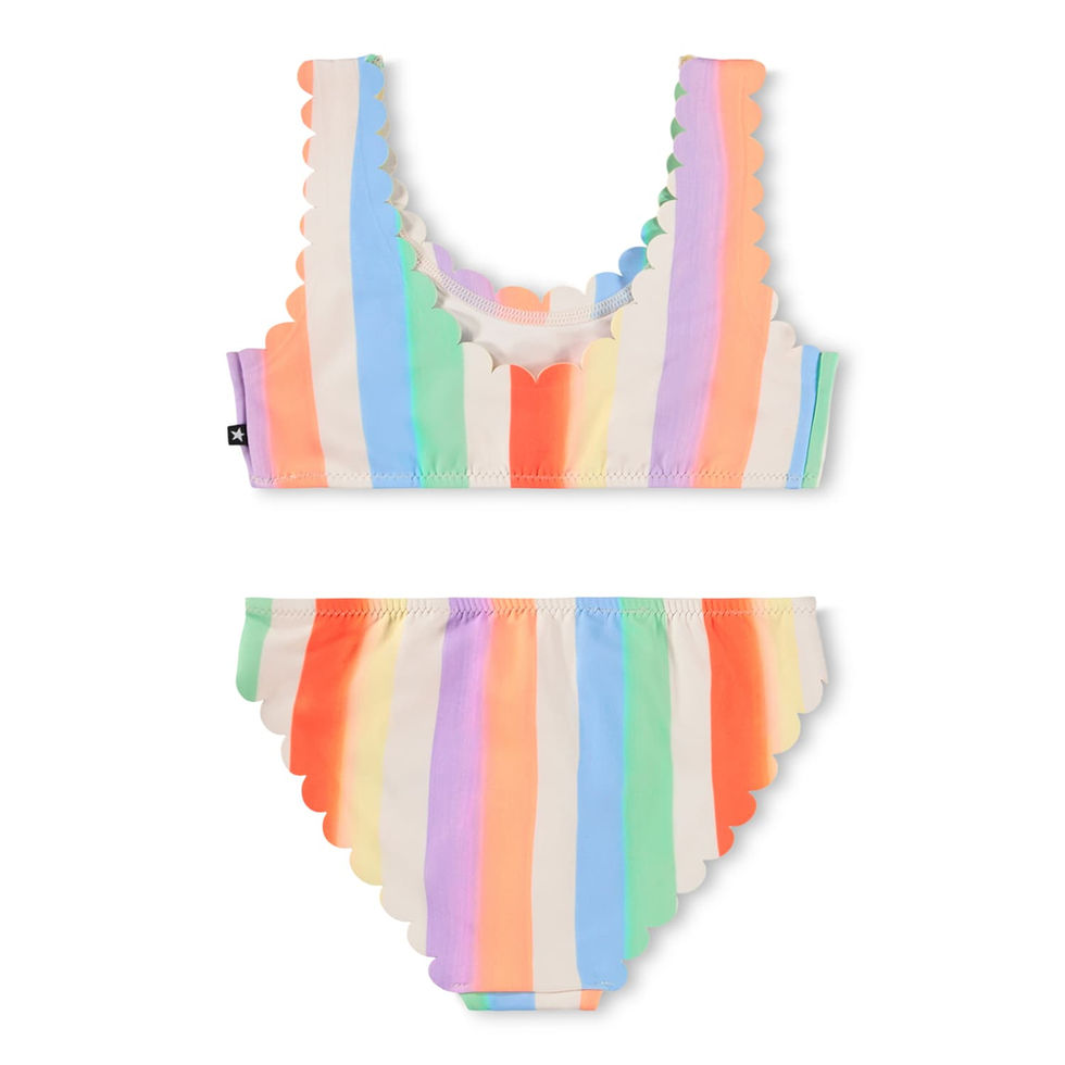 Front view of the striped bikini set showing top and bottoms together.