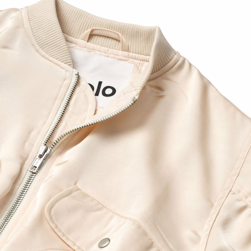Close-up of the jacket showing zipper, collar, and fabric texture.