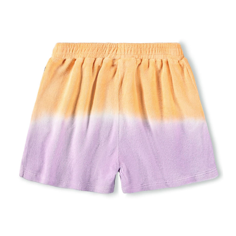 Back view of the gradient shorts showing peach-to-purple color transition.